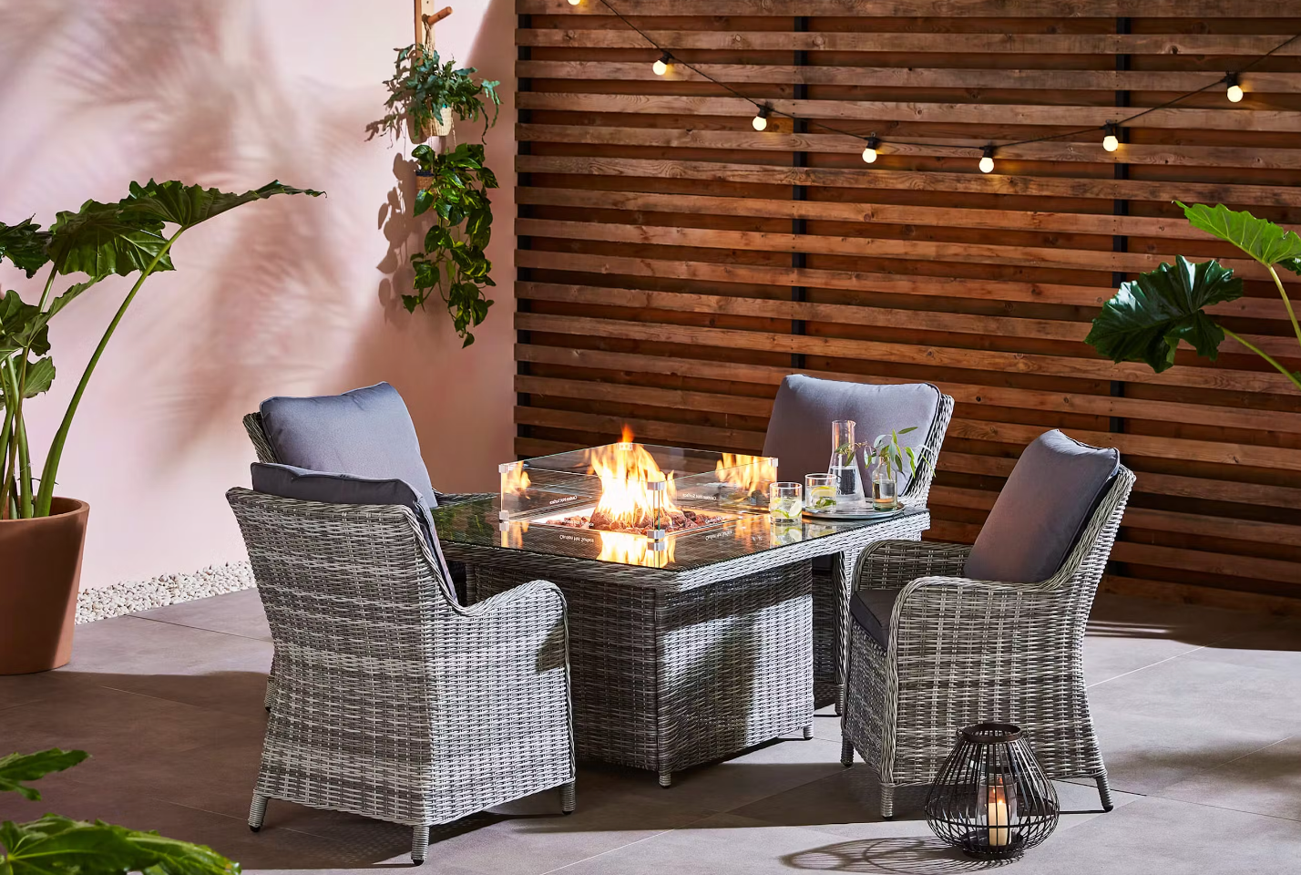 Allure 4 seat square firepit dining table (luxury round weave)