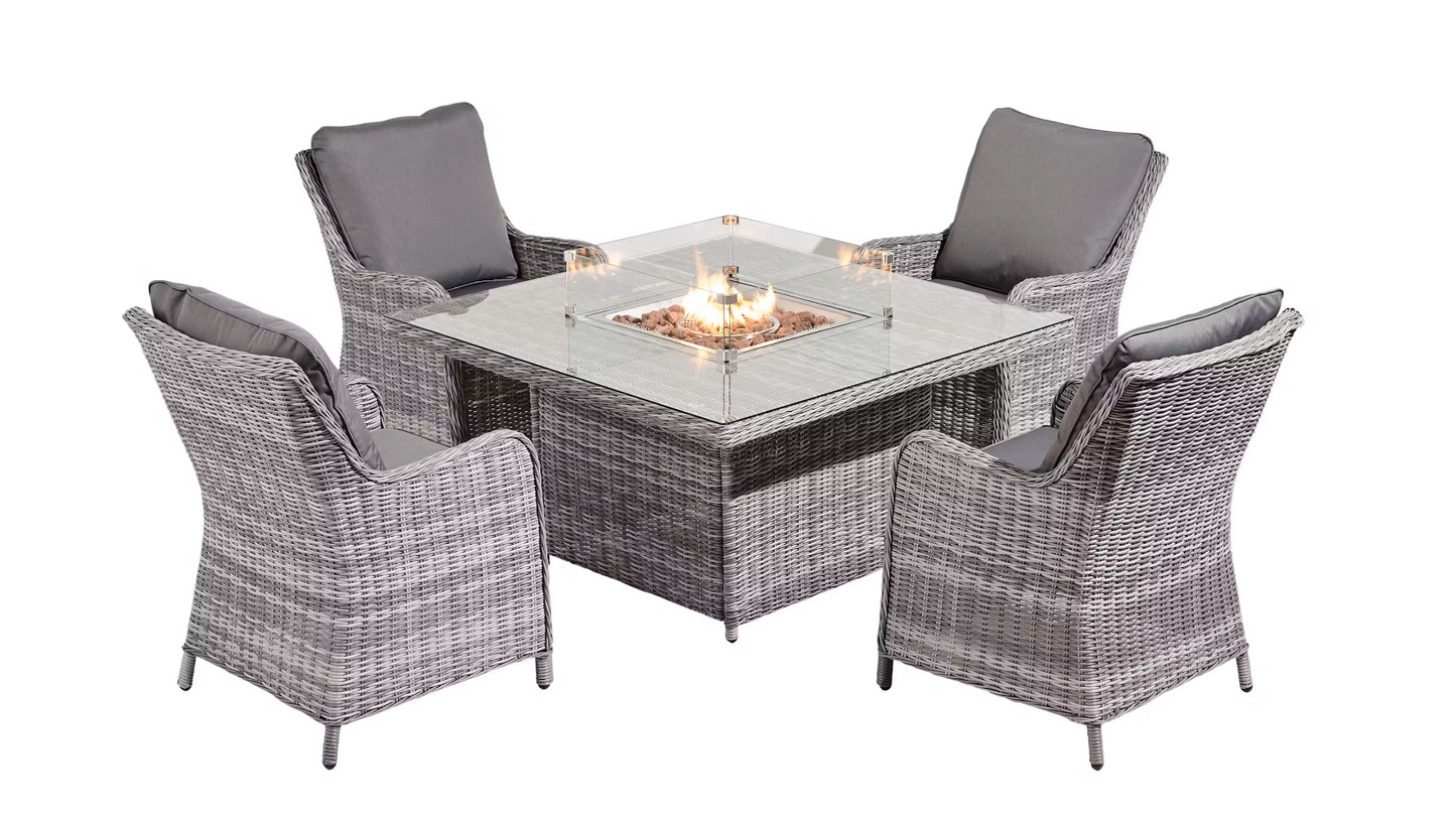 Allure 4 seat square firepit dining table (luxury round weave)