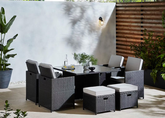 Rio Rattan Cube 8 Seat Outdoor Dining Set - Black
