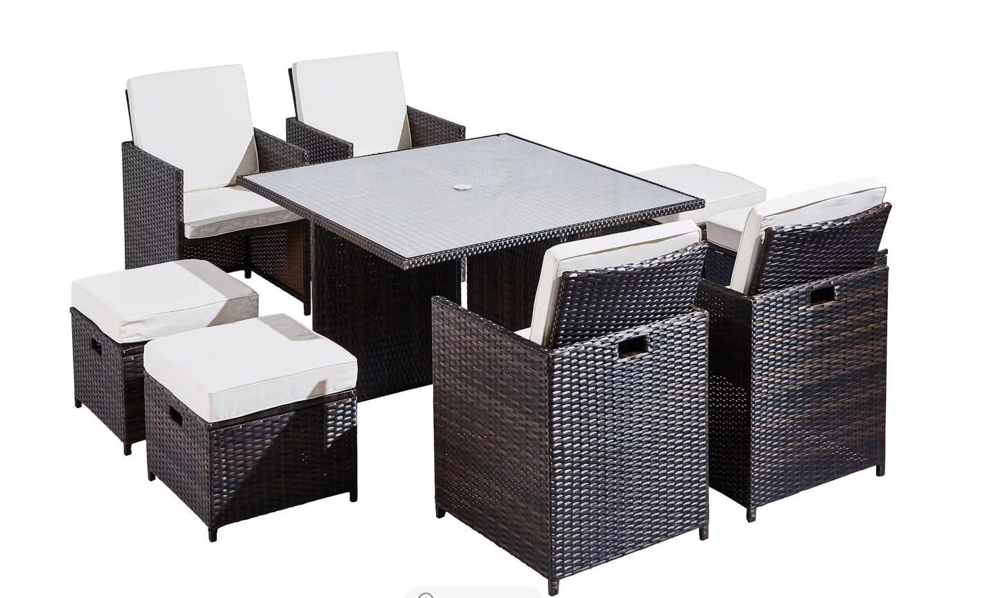 Rio Rattan Cube 8 Seat Outdoor Dining Set - Brown.