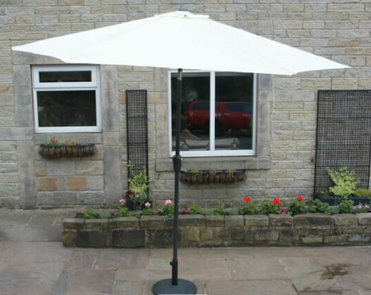 Steel garden parasol with crank handle