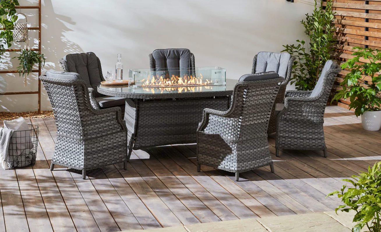 St Tropez 6 Seat Oval Fire Pit Dining Set