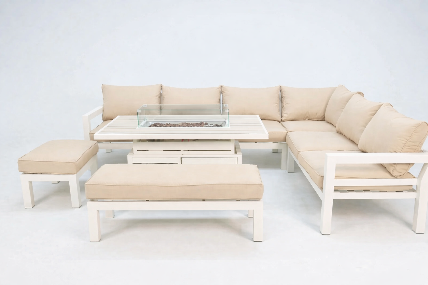 Helsinki Beige Modular Corner Sofa with Rise and Fall Fire Pit Table