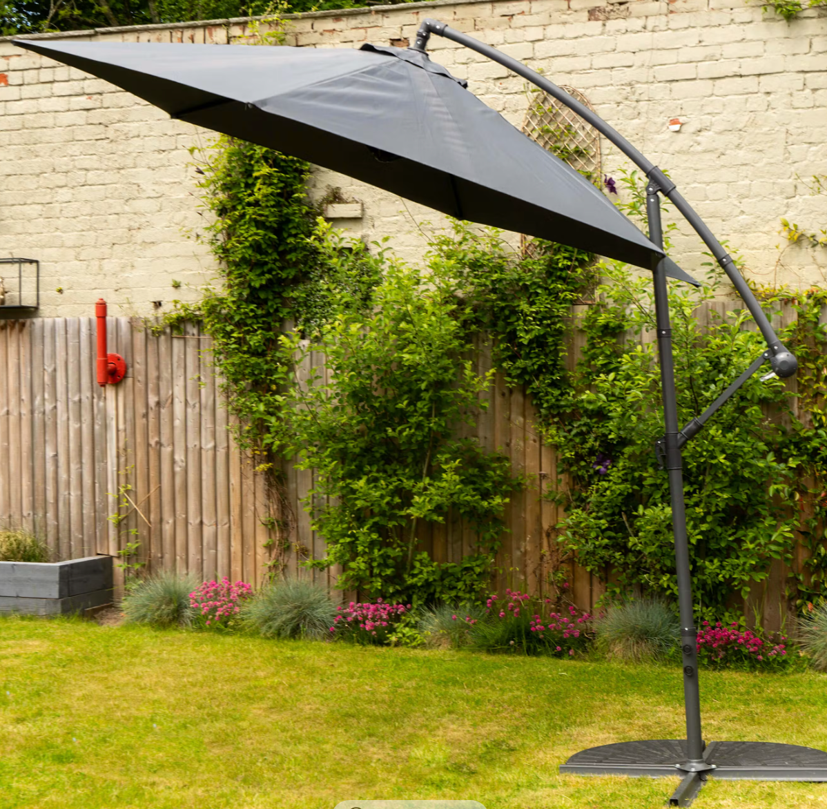 Cantilever 3m Garden Parasol With Steel Frame, Light Grey