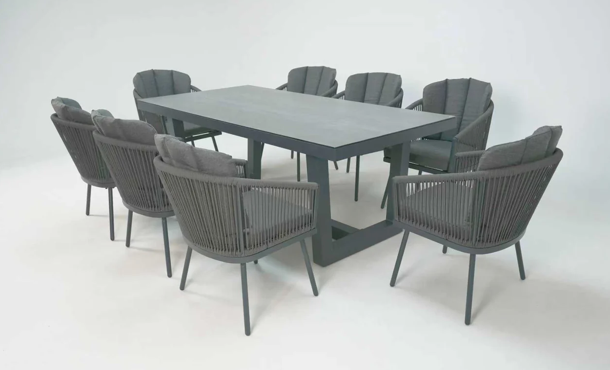 Onyx Aluminium 8 Seat Dining Set (Olefin Quick Dry) Grey