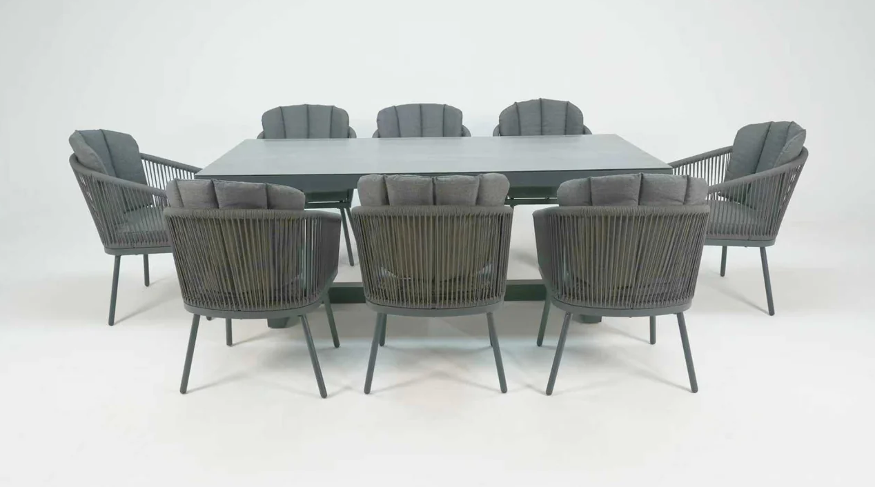 Onyx Aluminium 8 Seat Dining Set (Olefin Quick Dry) Grey