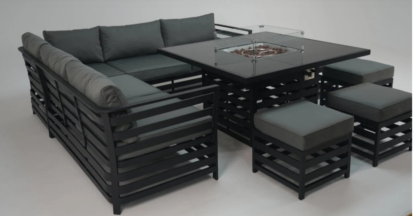 Ada Aluminium Corner Sofa with Fire Pit - Arrives April