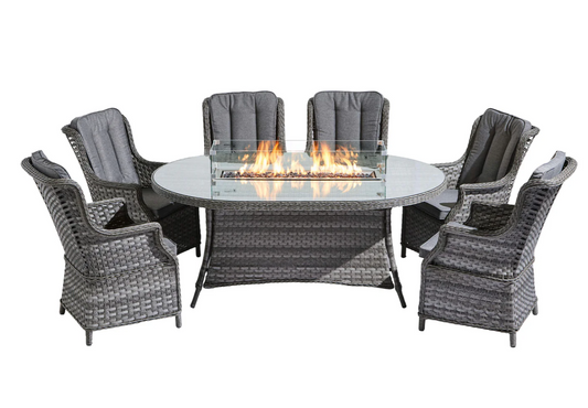 St Tropez 6 Seat Oval Fire Pit Dining Set