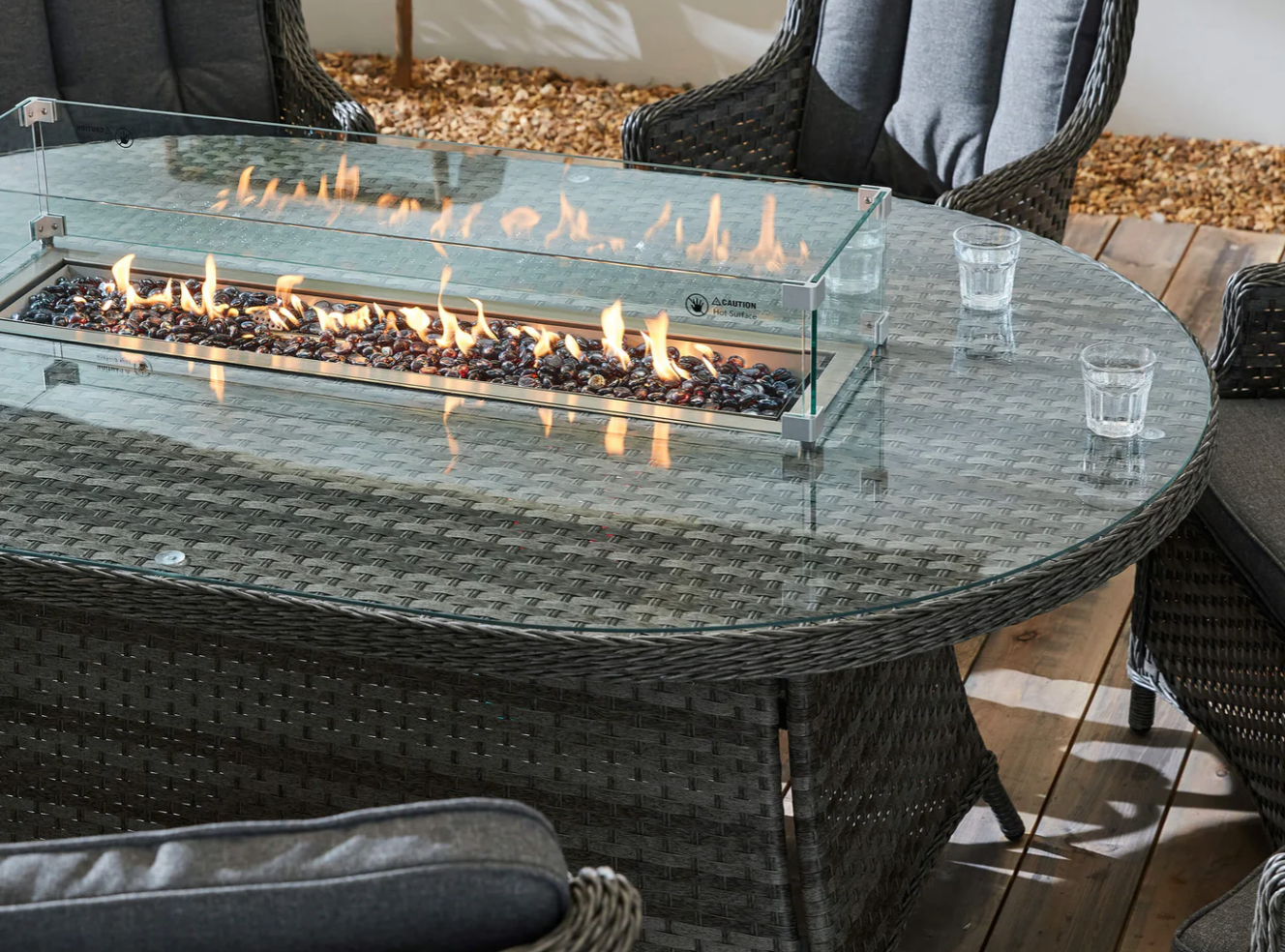 St Tropez 6 Seat Oval Fire Pit Dining Set
